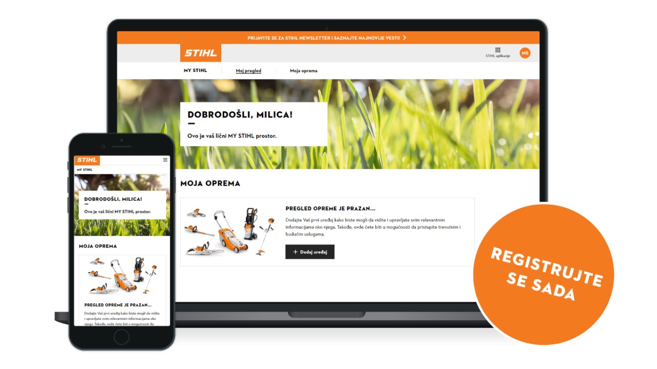 Portal namenjen kupcima MY STIHL na laptop računaru i pametnom telefonu